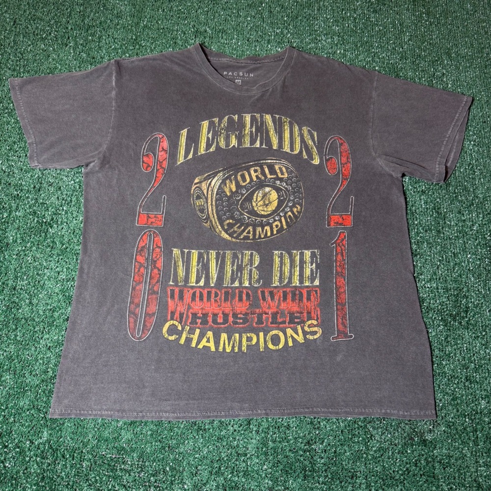 PacSun Legends Never Die 2021 World Champion Graphic Tee Charcoal Gray Mens M
